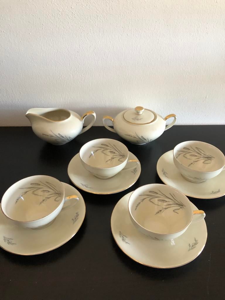 Marion beige servies: 4 kop en schotels, suikerpot, melkkan, Ophalen of Verzenden