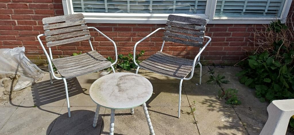Tuinsetje tafeltje en 2 stoeltjes opknapper, Tuin en Terras, Tuinsets en Loungesets, Ophalen, Gebruikt, Overige materialen, 2 zitplaatsen