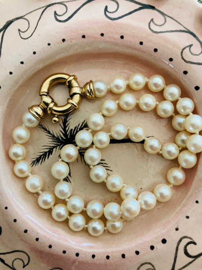 Gouden parelketting parels ketting 14 karaat goud collier, Ophalen of Verzenden, Goud