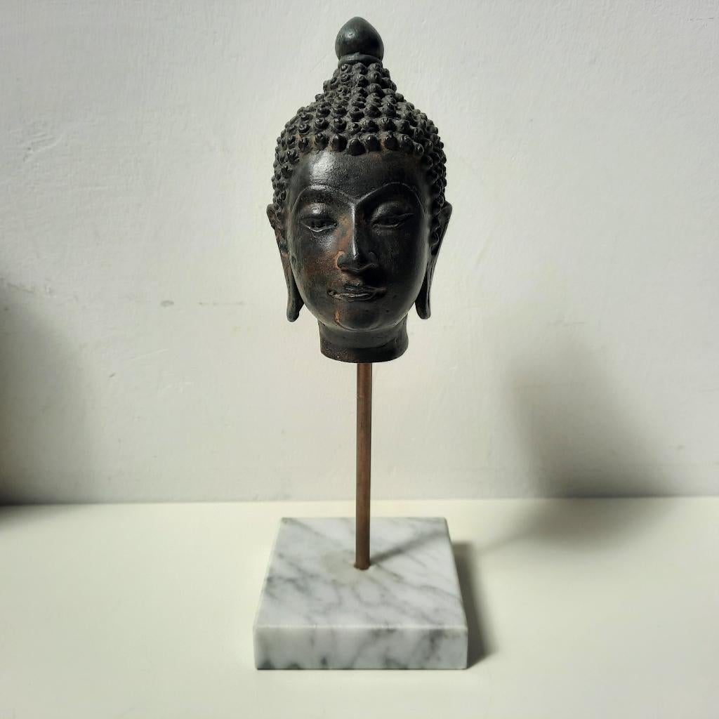 Antiek Bronzen Thaise Buddha Boeddha Hoofd, Antiek en Kunst, Ophalen of Verzenden