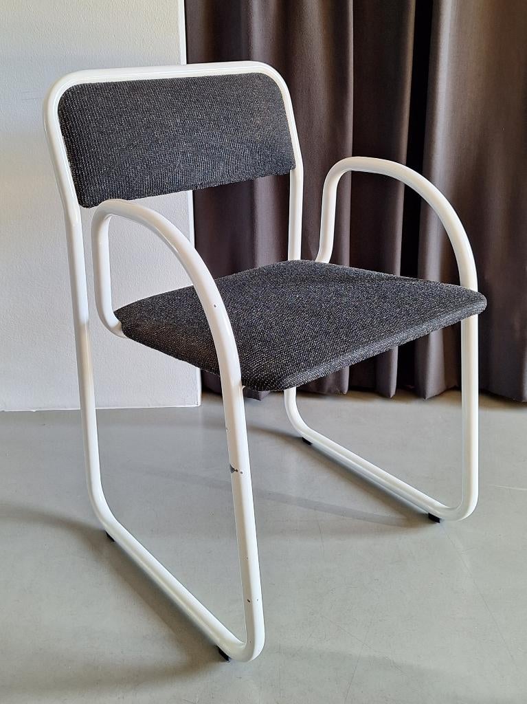 vintage design buisframe armstoel slede-stoel wit antraciet, Ophalen, Stof, Gebruikt, Vintage design