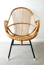 Vintage rotan fauteuil Rohé Noordwolde stoel lounge chair, Ophalen, Minder dan 75 cm, Riet of Rotan, 50 tot 75 cm