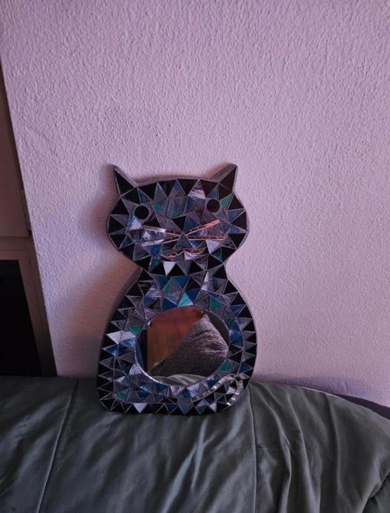 Leuke mozaïek katten spiegel, Minder dan 50 cm, Gebruikt, Ophalen of Verzenden, Minder dan 100 cm