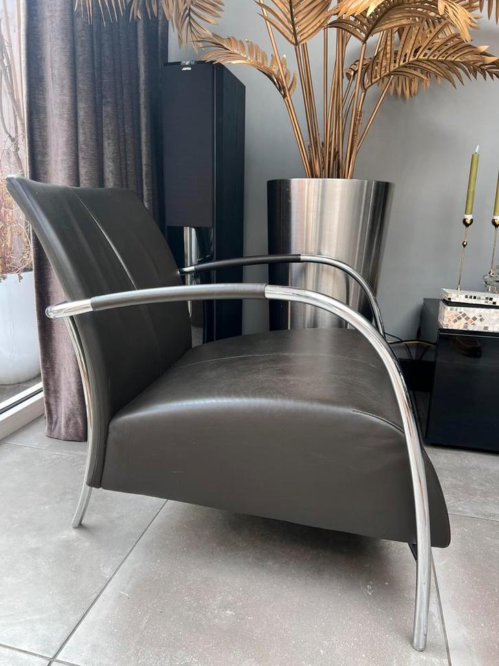 MONTIS LOMAS STRAK DESIGN BRUINE LEREN RELAX FAUTEUIL, Huis en Inrichting, Fauteuils, Zo goed als nieuw, Leer, 50 tot 75 cm, 75 tot 100 cm