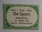 Hotel Café Rest   DE SPORT   REEUWIJK, Verzenden, Zo goed als nieuw, Luciferdoosjes of -merken