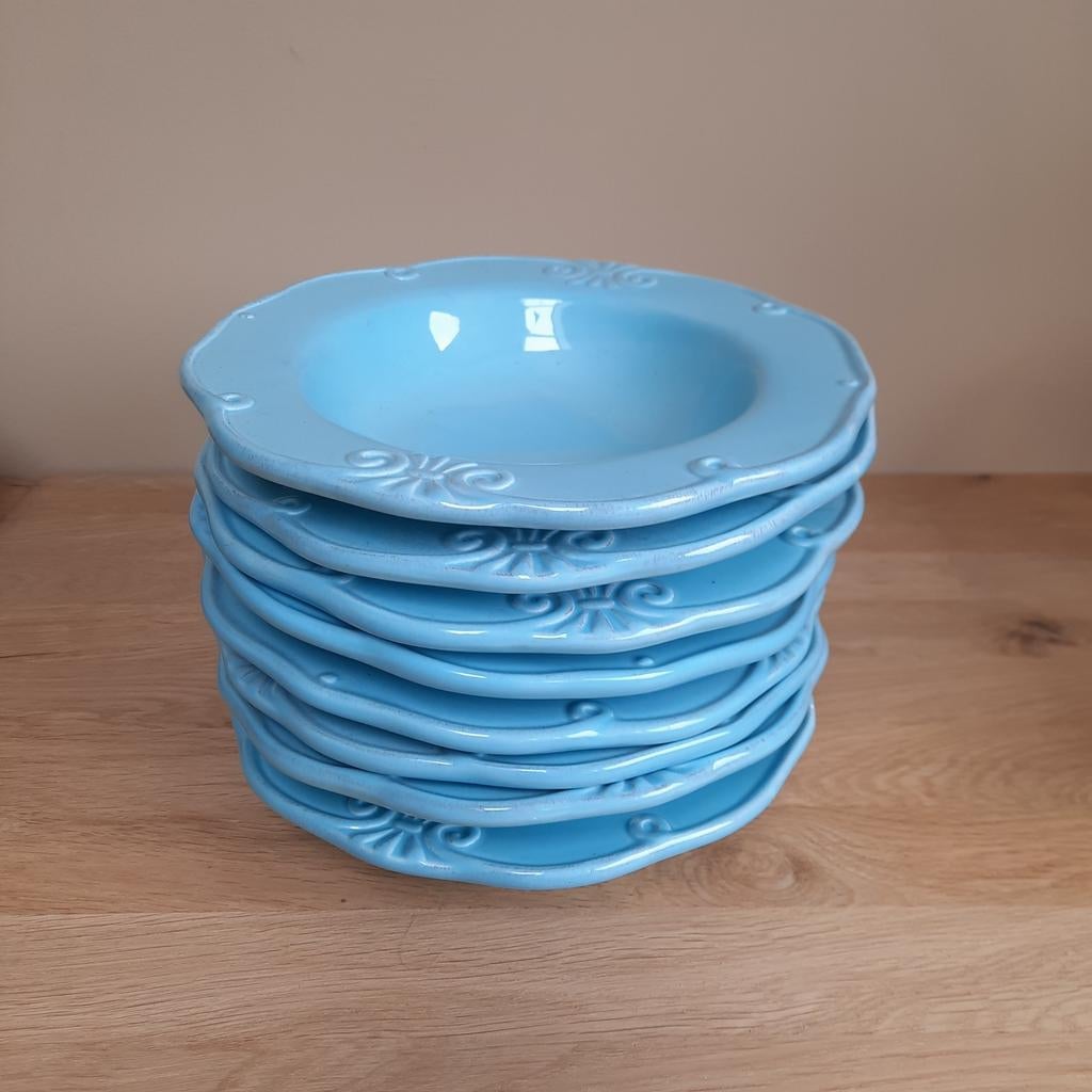Diepe borden / soepborden, 8 stuks, turquoise aardewerk, Ophalen, Aardewerk, Overige stijlen, Bord(en)