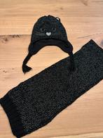 Sjaal en muts poes zwart mer glitter mt 134/140, 134 t/m 140, Ophalen of Verzenden, Zo goed als nieuw, Meisje