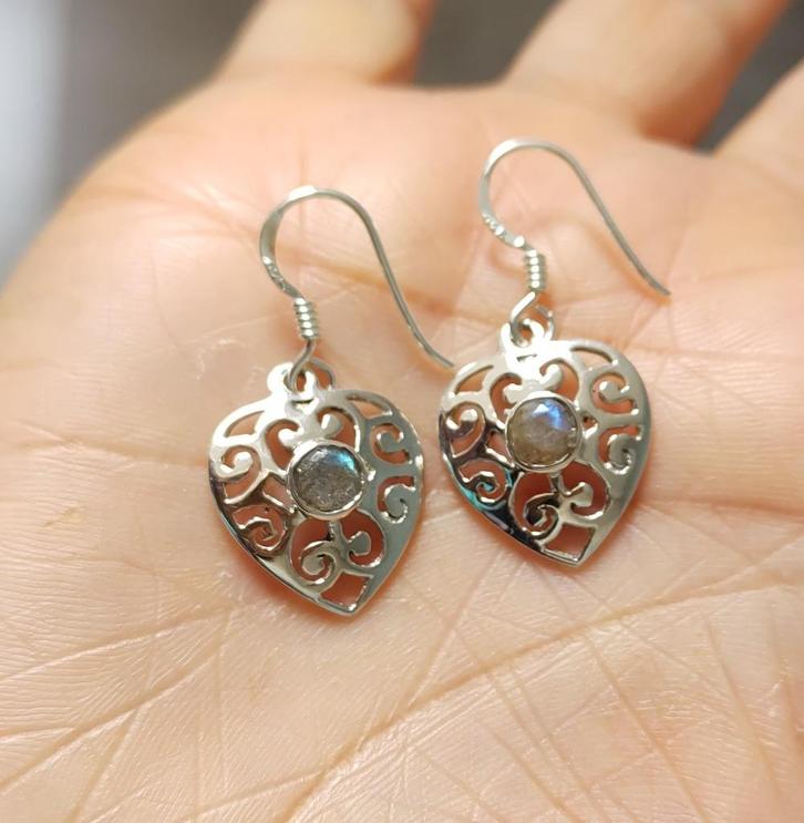 Zilveren oorbellen met natuurlijke Labradoriet zilver 925, Sieraden, Tassen en Uiterlijk, Oorbellen, Nieuw, Hangers, Zilver, Blauw
