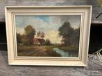 Schilderij boerderij vrouw stad vintage jaren 50-60 €65, Ophalen of Verzenden