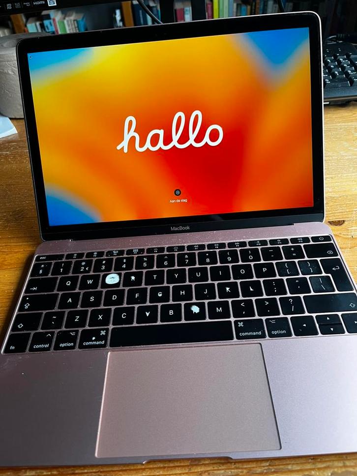 Apple MacBook (2017, goudroze, 12” scherm) + oplader, Computers en Software, Windows Laptops, Gebruikt, 12 inch, SSD, Minder dan 2 Ghz
