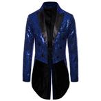 Heren lang blauw glitter colbert mannen blauwe blazer jas, Verzenden, Nieuw, Blauw