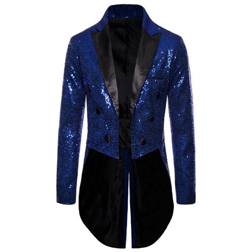 Heren lang blauw glitter colbert mannen blauwe blazer jas, Kleding | Heren, Kostuums en Colberts, Nieuw, Blauw, Verzenden
