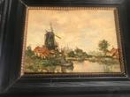 olieverf paneel landschap molens boerderij impressionistisch, Antiek en Kunst, Ophalen of Verzenden