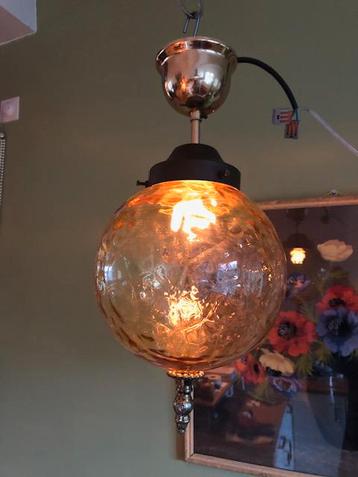 Hanglamp, hal lamp, amber glas, vintage, jr 50/60, netjes beschikbaar voor biedingen