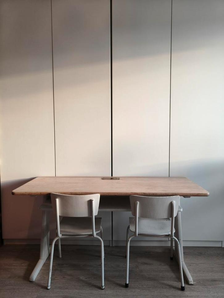 Ouderwets schoolbankje met 2 stoeltjes, Huis en Inrichting, Tafels | Statafels, Gebruikt, Ophalen