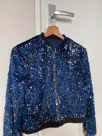 Blauw Pailletten Jasje -, Carnaval, Ophalen of Verzenden, Zo goed als nieuw, Kleding