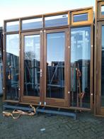 Hardhout kozijn met dubbele tuindeuren en zijlichten bovenli, Deurkozijn, 225 cm of meer, Nieuw, Ophalen of Verzenden