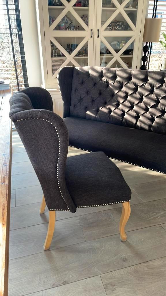 Mooie antraciet eetkamer bank en 3 stoelen, Huis en Inrichting, Tafels | Eettafels, Gebruikt, 150 tot 200 cm, Rechthoekig, Ophalen