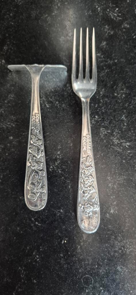Vintage Zilver Kinderbestek Set - Vork & Voedselduwer, Antiek en Kunst, Antiek | Bestek, Ophalen of Verzenden
