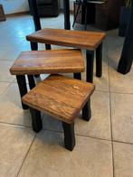 Eiken bijzettafel tafeltjes. Setje, Huis en Inrichting, Tafels | Bijzettafels, Minder dan 55 cm, Rond, Zo goed als nieuw, Ophalen