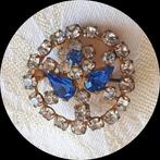 Vergulde Broche m. Blauwe + Heldere Rijnstenen. GRATIS Verz., Verzenden, Overige materialen, Broche, Verguld