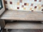 Mooie houten tafel met een bankje., Huis en Inrichting, 200 cm of meer, Minder dan 25 cm, Gebruikt, Rechthoekig