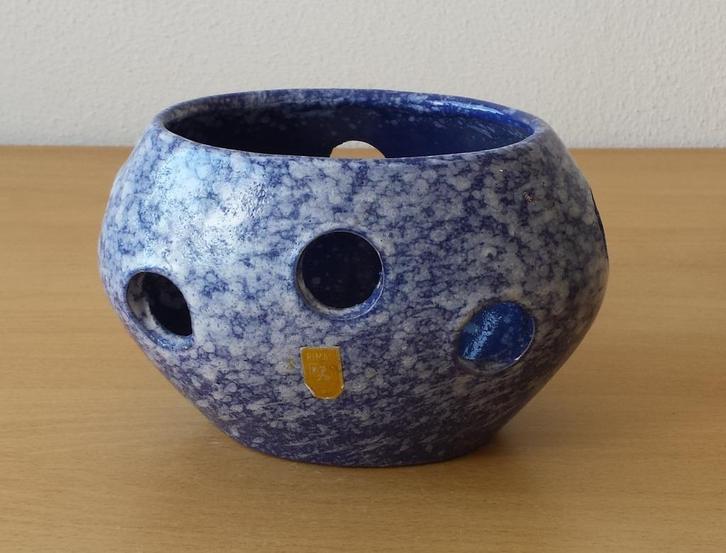 Blauw Gewolkte Krokuspot - Rimac Baarn - vintage, Tuin en Terras, Bloempotten, Gebruikt, Aardewerk, Binnen, Minder dan 40 cm, Minder dan 25 cm