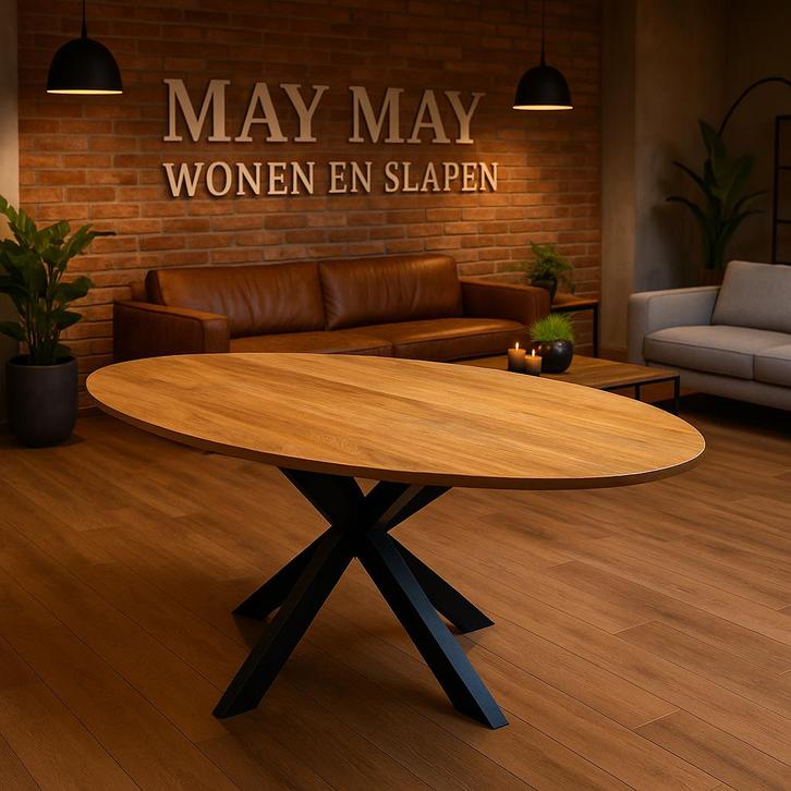 Eettafel Ovaal vlak blad Mango 180 Direct/Leverbaar E-7229, Huis en Inrichting, Tafels | Eettafels, Nieuw, 50 tot 100 cm, 150 tot 200 cm