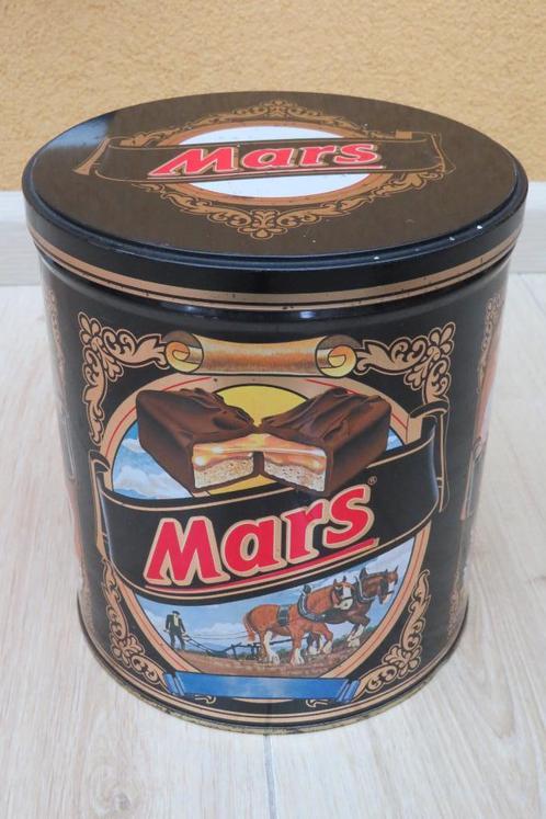 Mooi groot Mars blik / trommel met vintage afbeeldingen, Verzamelen, Blikken, Gebruikt, Overige, Overige merken, Ophalen of Verzenden