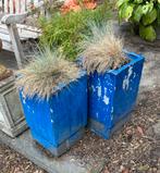 Vierkante hoge blauwe bloempot, Gebruikt, Vierkant, Tuin, Aardewerk