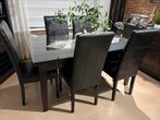 Eettafel van hardhout met glas erop, Ophalen, Zo goed als nieuw