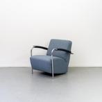 2x Leolux Scylla Fauteuil Lage Rug Blauw Stof - Chroom, Huis en Inrichting, Gebruikt, 75 tot 100 cm, Ophalen of Verzenden, Metaal