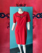 Vintage rode zijden jurk maat 40, Gedragen, Knielengte, Maat 38/40 (M), Vintage