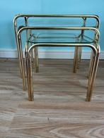 Vintage goudgekleurd setje bijzettafels, Ophalen, Minder dan 55 cm, Rond, Zo goed als nieuw