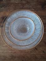 Retro geribbeld glasservies met gouden rand # 6 persoons, Ophalen