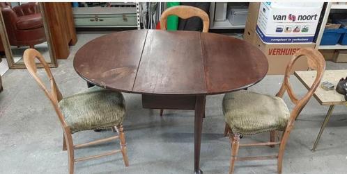 Biedemeier ronde eettafel met 3 stoelen, Antiek en Kunst, Antiek | Meubels | Tafels, Ophalen