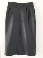 Vintage echt leren zwarte kokerrok met zakken, maat S, Ophalen of Verzenden, Gedragen, Zwart, Onder de knie