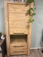 Dressoir, 2 tafels en een hoge kast houtkleur met grey wash, Ophalen, Gebruikt, 50 tot 100 cm, Minder dan 100 cm