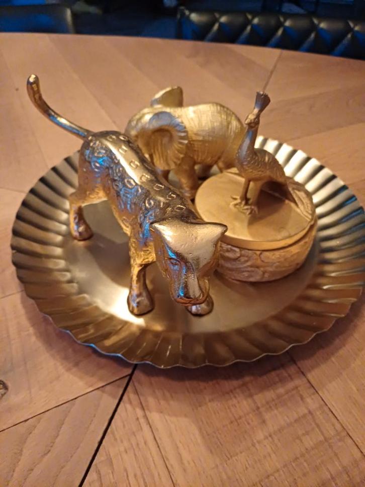 Gouden Decoratie Set - Z.G.A.N., Tuin en Terras, Tuinbeelden, Zo goed als nieuw, Dierenbeeld, Metaal, Ophalen of Verzenden