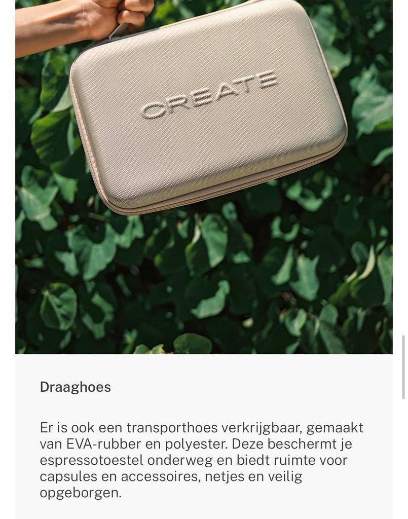 CREATE Draaghoes voor Draagbare Koffiezetapparaat - Groen, Ophalen, Nieuw