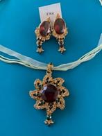 Vintage granaat juwelen set kettinghanger en oorbellen, Ophalen of Verzenden, Zo goed als nieuw, Rood, Overige materialen