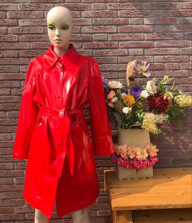 Vintage lakjas - rood - MODELISME Paris - T Unique - PVC PE, Kleding | Dames, Jassen | Winter, Nieuw, Rood, Ophalen of Verzenden