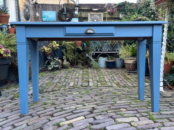 Blauwe Sidetable, Huis en Inrichting, Tafels | Sidetables, Gebruikt, Minder dan 50 cm, Rechthoekig, Overige materialen, Ophalen of Verzenden