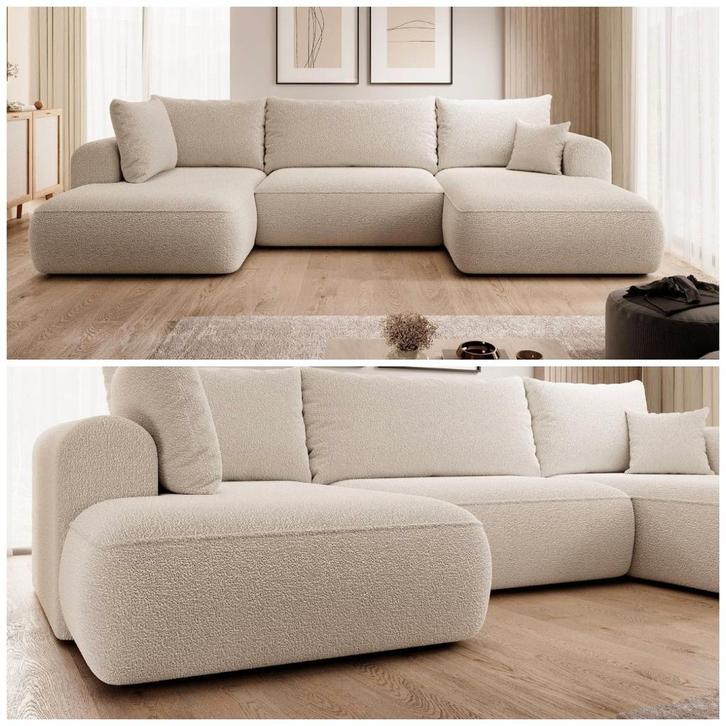 Hoekbank NelaTeddy Bouclé Stof 366x176x176 NU €680  NIEUW!, Huis en Inrichting, Banken | Bankstellen, Nieuw, Hoekbank, Vierpersoons of meer