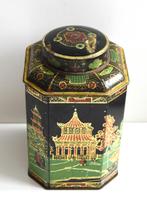 Prachtige oude theebus 'Malkin's best tea'  oosters tafereel, Verzamelen, Blikken, Ophalen of Verzenden, Gebruikt, Thee