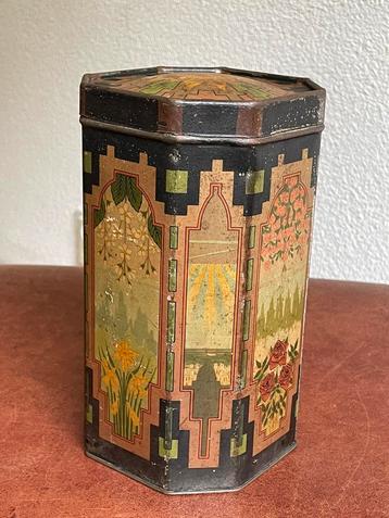 Antiek blik art deco achthoek vier jaargetijden beschikbaar voor biedingen