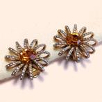 Vintage oorbellen clips zon bloem strass jaren '60, Gebruikt, Verzenden, Oranje, Glas