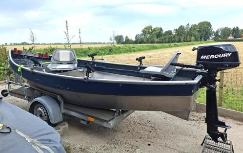 Aluminium Punter, Watersport en Boten, Vis- en Consoleboten, Gebruikt, Tot 10 pk, 3 tot 6 meter, Benzine, Buitenboordmotor, Aluminium
