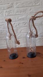 2 Glazen Flessen met Lampjes en Touw, Ophalen of Verzenden