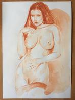 Aquarell DIN A3, Portrait Gemälde Original Signiert, sexy, Antiek en Kunst, Verzenden